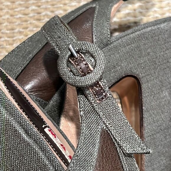 Marni Green Canvas & Brown Leather Peep Toe Slingback Platform Heels EU 40 US 10 - Picture 11 of 12